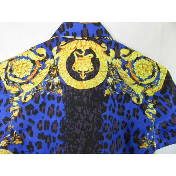 Phat Farm Shirt Mens Small Blue Black Baroque Leopard Short Sleeve Button Front - Picture 6 of 11